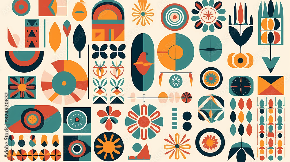 Set of abstract retro geometric shapes vector. Collection of contemporary figure, sparkle, arrow, flower in 70s groovy style Set of abstract retro geometric shapes vector. Collection of contemporary figure, sparkle, arrow, flower in 70s groovy style