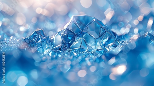Geometric Style, A close-up view of a geometric texture with blue ice patterns, featuring intricate crystalline structures, evoking a sense of abstract technology and modern communication networks. photo