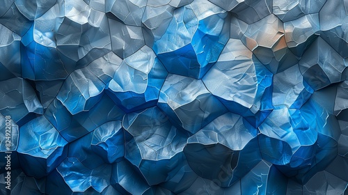 Geometric Style, A creative abstract design featuring blue ice textures, geometric patterns, and gray lines, accented with vibrant colors to illustrate the convergence of technology and networking. photo