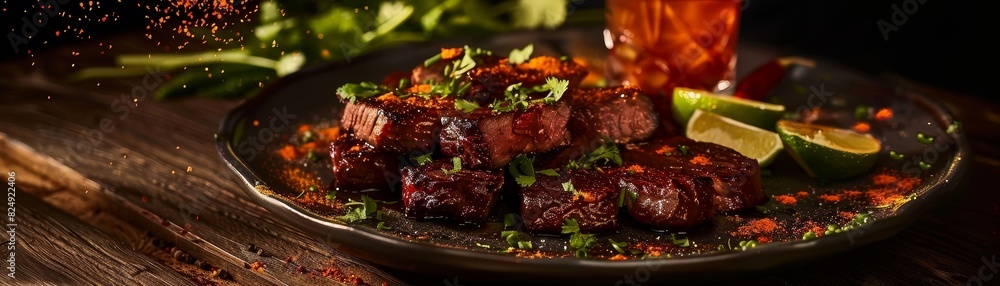 A plate of Brazilian churrasco with a glass of caipirinha A plate of Brazilian churrasco with a glass of caipirinha