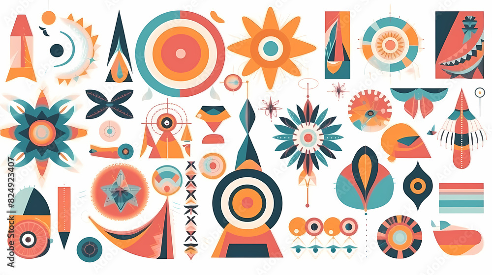 Set of abstract retro geometric shapes vector. Collection of contemporary figure, sparkle, arrow, flower in 70s groovy style Set of abstract retro geometric shapes vector. Collection of contemporary figure, sparkle, arrow, flower in 70s groovy style