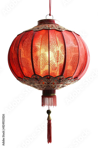 Red Chinese Lantern Hanging Isolated on White Background