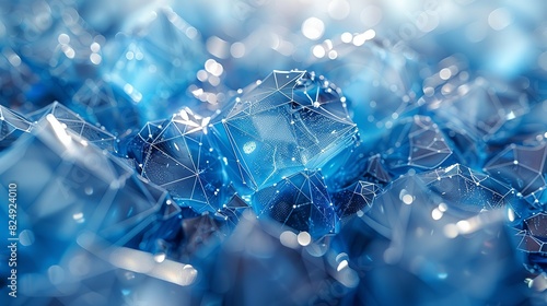 Geometric Style, A high-resolution image of blue ice textures with geometric shapes and gray line patterns, conveying themes of advanced communication and technological connectivity. Various colors, © DARIKA