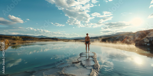 Man Enjoying the Beauty of a Geothermal Pool, Nature's Spectacle photo