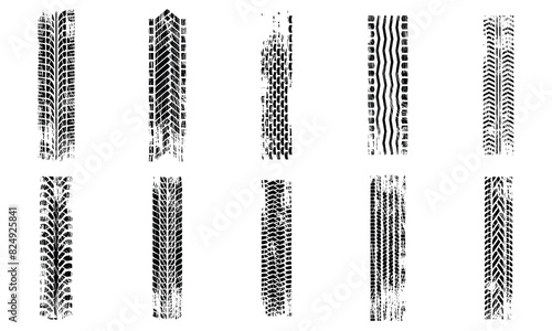 Collection of tire treads black grunge brush stroke concept