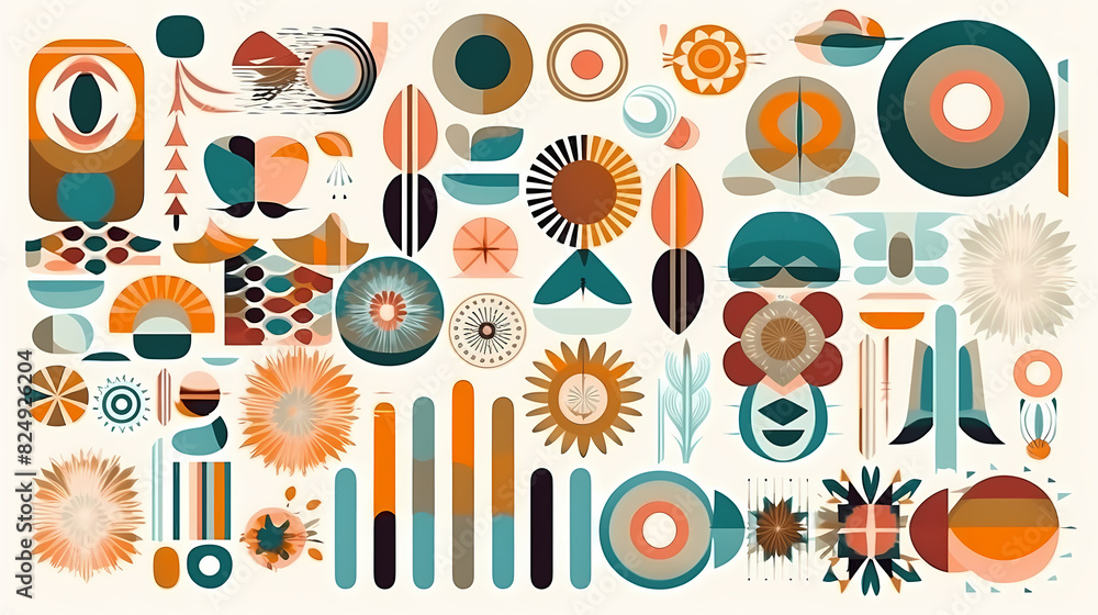 Set of abstract retro geometric shapes vector. Collection of contemporary figure, sparkle, arrow, flower in 70s groovy style Set of abstract retro geometric shapes vector. Collection of contemporary figure, sparkle, arrow, flower in 70s groovy style