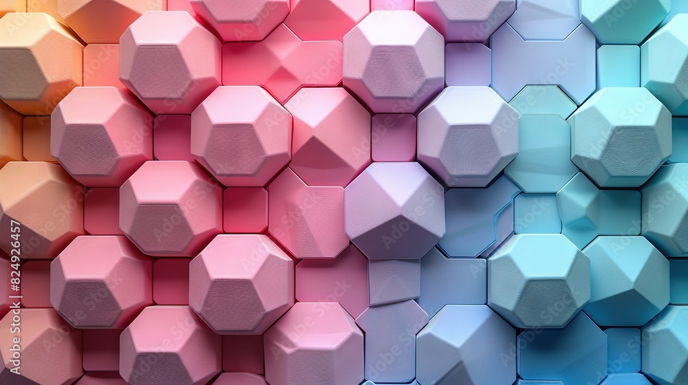 Rainbow-colored hexagonal cubes are arranged in an orderly pattern Rainbow-colored hexagonal cubes are arranged in an orderly pattern