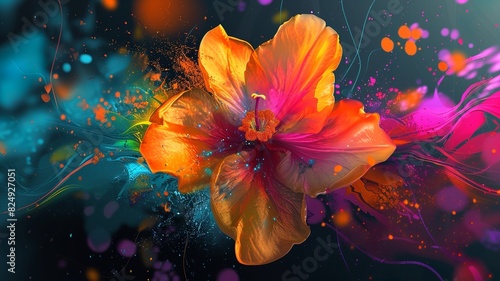 unique art is the play of colors with watercolor on the flower, generated by AI