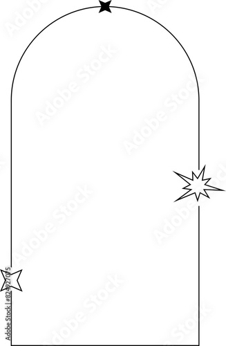 Black ouline vector frame with stars and dots. Decorative lineal border 