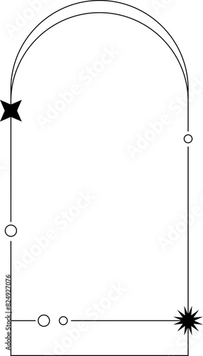 Black ouline vector frame with stars and dots. Decorative lineal border 