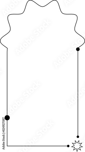 Black ouline vector frame with stars and dots. Decorative lineal border 