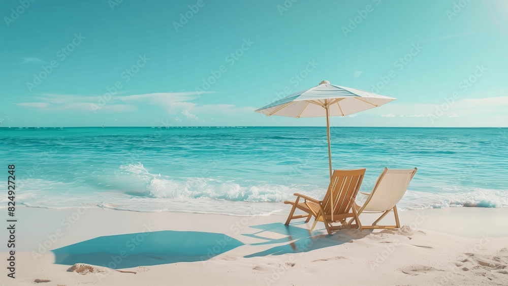 beach chair on Tropical beach with sun umbrella blue sky , Vacation holidays background , Relax on white sand beach beach chair on Tropical beach with sun umbrella blue sky , Vacation holidays background , Relax on white sand beach