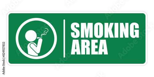 Isolated green minimal smoking area label, with pictogram man smoking cigarette tobacco with smokes