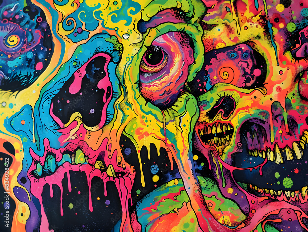 psychadelic melting trippy art, cartoony psychadelic melting trippy art, cartoony
