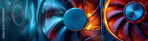 a close up of a fan with a blue background photo