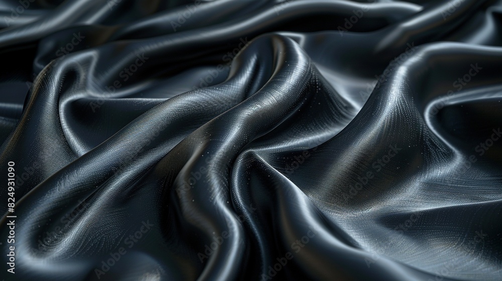 A close-up of a black fabric featuring a wavy pattern on both sides A close-up of a black fabric featuring a wavy pattern on both sides