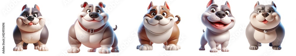 Naklejka premium 3D rendered illustration of a bulldog on a white and transparent background, focusing on a cute, 3D, and cartoon