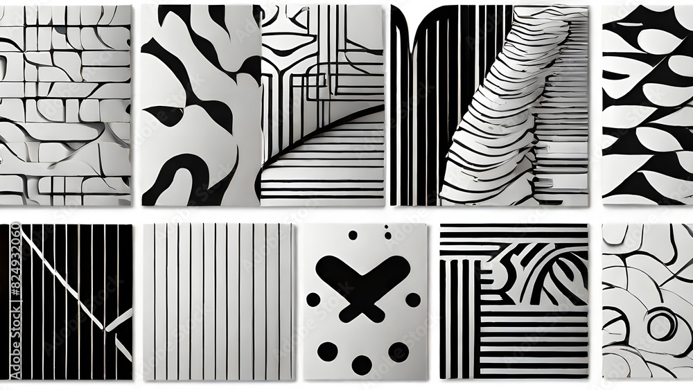 Design seamless, monochromatic patterns, such as geometric shapes or abstract lines, on a white background for use in web and print projects Design seamless, monochromatic patterns, such as geometric shapes or abstract lines, on a white background for use in web and print projects