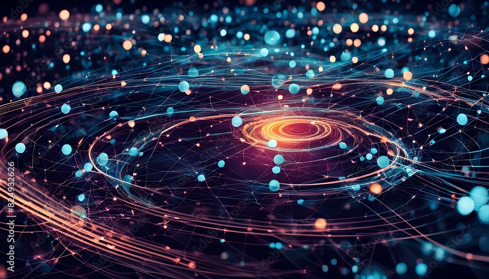 Digital illustration of vibrant wavy lines and blurred bokeh for a modern backdrop Digital illustration of vibrant wavy lines and blurred bokeh for a modern backdrop