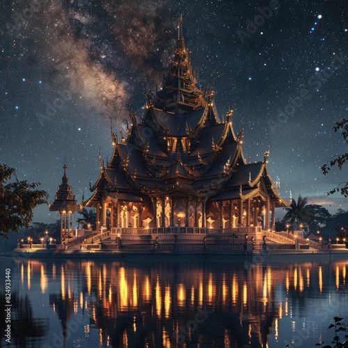Nighttime Sanctuary of Truth in Pattaya A Dramatic Illuminated Architectural Masterpiece