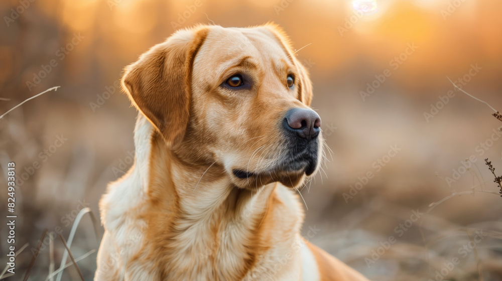 Portrait of labrador dog in nature, golden hour light Portrait of labrador dog in nature, golden hour light