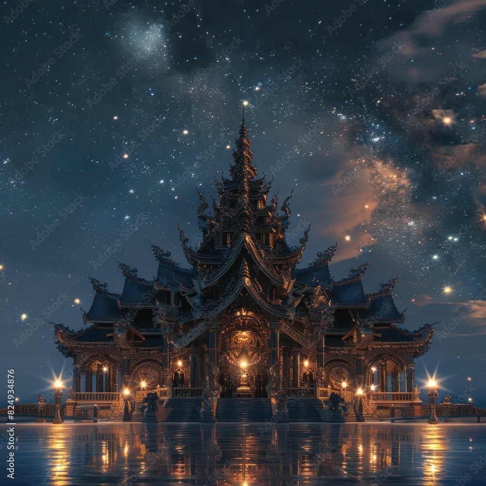 Serene Twilight at the Handcrafted Sanctuary of Truth in Pattaya Thailand