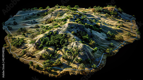 Modern nature reserve national park background wallpaper, backdrop, texture, Liwonde, Malawi, isolated. LIDAR model, elevation scan, topography map, 3D render, template, aerial, drone, detailed, clear photo