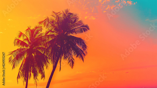 Tropical palm trees on background a beautiful sunset s © Gefer