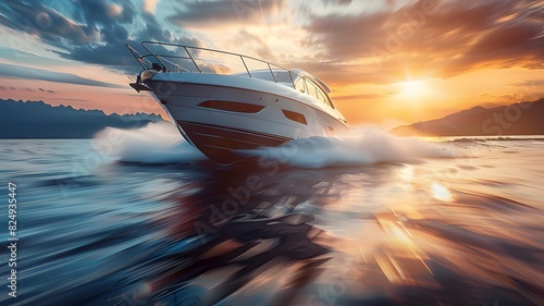 A luxury motor boat driving on the sea at high speed ai generative photo