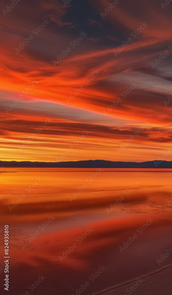 Crimson Horizon Red and Orange Sunset Over the Great Salt Lake