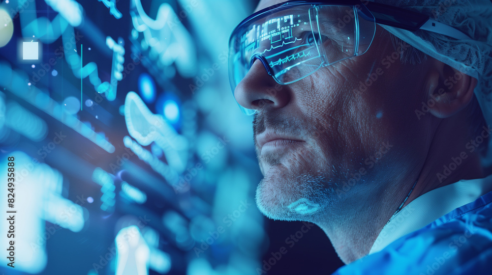 custom made wallpaper toronto digitalMan with Glasses Analyzing Data on a High-Tech Digital Screen