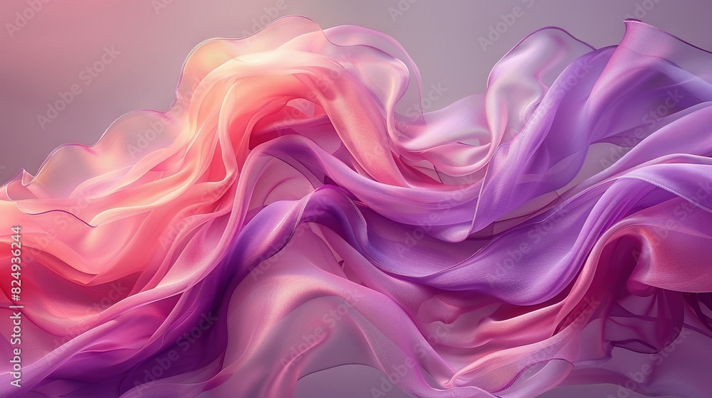 A digital painting depicts a flowing wave of pink and purple fabric against a pink and purple background, with a soft pink hue A digital painting depicts a flowing wave of pink and purple fabric against a pink and purple background, with a soft pink hue