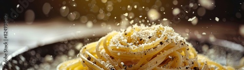 Cacio e pepe, simple pasta with cheese and black pepper, minimalist Roman bistro photo