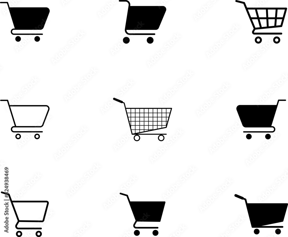 Shopping Cart Icon Vector. Shopping cart illustration for web, mobile apps. Shopping cart trolley icon vector isolated on white background Shopping Cart Icon Vector. Shopping cart illustration for web, mobile apps. Shopping cart trolley icon vector isolated on white background