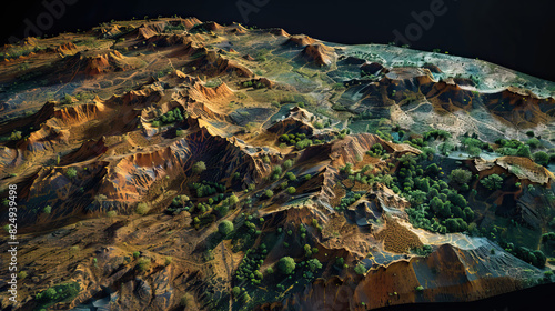 Modern nature reserve national park background wallpaper, backdrop, texture, Meru, Kenya, isolated. LIDAR model, elevation scan, topography map, 3D render, template, aerial, drone, detailed, clear photo