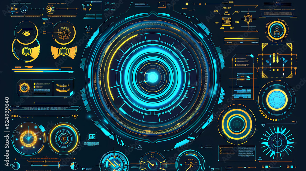 Fototapeta premium Futuristic hud interface circles yellow and blue vector image