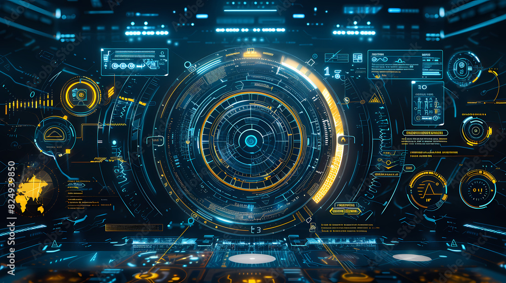 Futuristic hud interface circles yellow and blue vector image Futuristic hud interface circles yellow and blue vector image