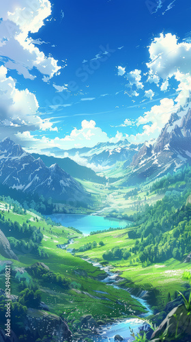 Vivid 3D Anime Landscape Scene with Dynamic Lighting and Clouds