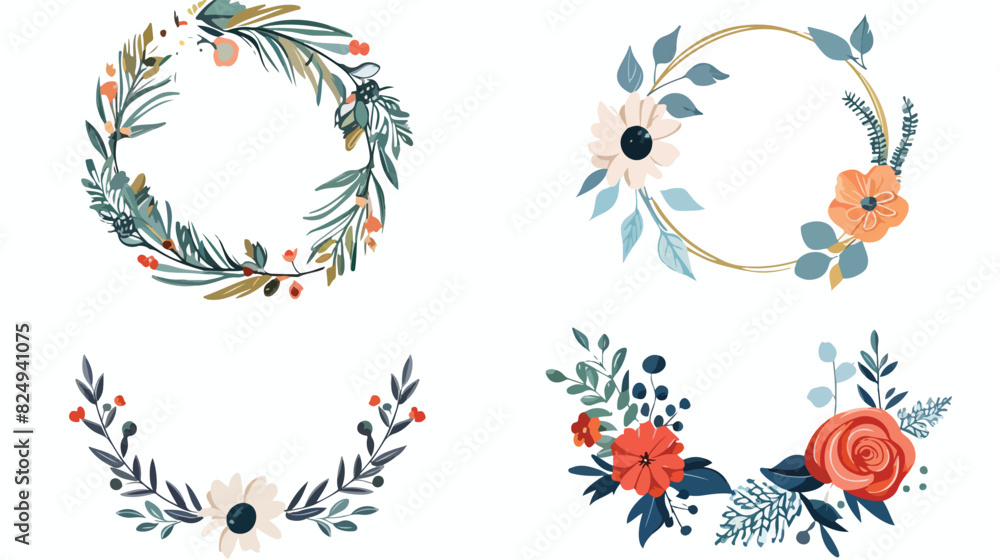 Floral wreaths Four. hand drawn frames Four. Vector illustration