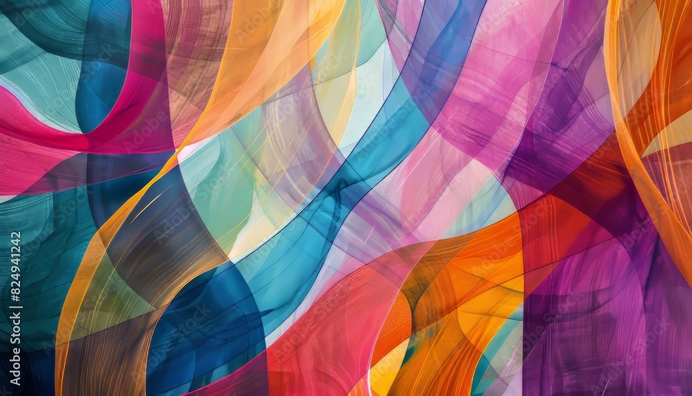 Obraz premium Fluid Lines: A Creative Blend of Abstract Colors in Mixed Media Art - AR 7:4