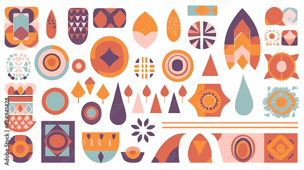 Set of abstract retro geometric shapes vector. Collection of contemporary figure, sparkle, arrow, flower in 70s groovy style Set of abstract retro geometric shapes vector. Collection of contemporary figure, sparkle, arrow, flower in 70s groovy style