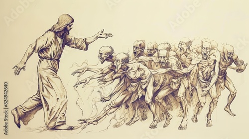 Jesus' Miracle of Casting Out Demons, Biblical Illustration of Deliverance, Perfect for Religious Stock Photos