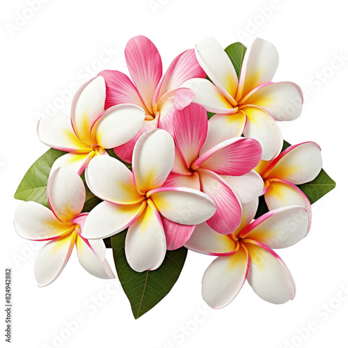 Bouquet plumeria flowers isolated on transparent background. top view of plumeria flowers, presented in exquisite detail against a pristine white background or transparent 