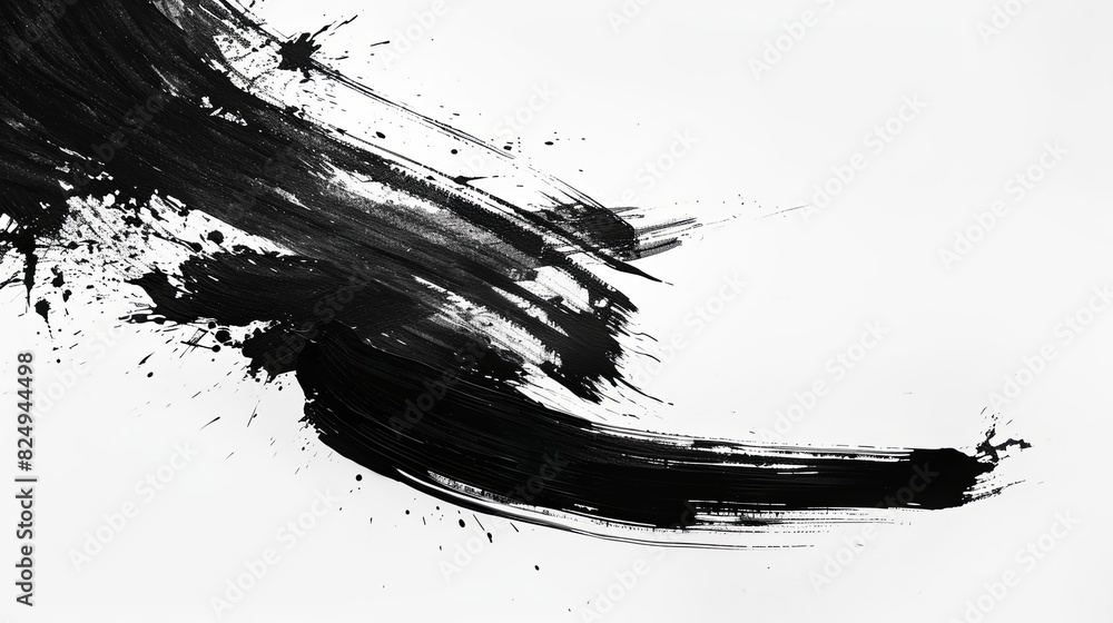 abstract black ink splash paint brush strokes and stain on white background japanese calligraphy style artistic background