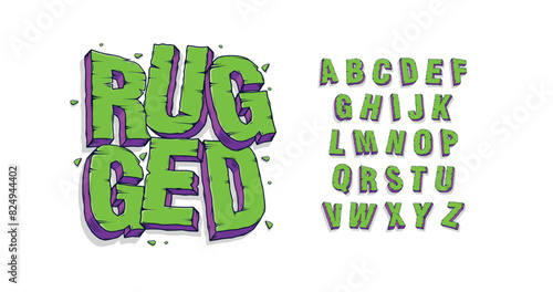 Rugged 3d Typography. Vector A to Z with force like a collapsing wall. Illustration eps file