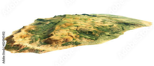 Modern nature national park background wallpaper, backdrop, texture, Ngorongoro, Tanzania, isolated. LIDAR model, elevation scan, topography map, 3D render, template, aerial, drone