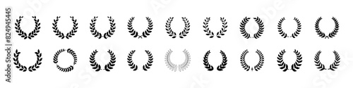 Laurel wreath. Olive branch icon. Greek wreath sign. Roman laurel symbol. Olive leaf award vector set. Film festival ceremony award.