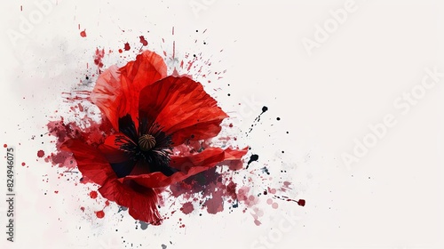 abstract red poppy flower paint splash commemorating remembrance or anzac day digital illustration photo