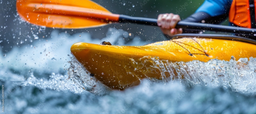 Fototapeta premium Canoeist s firm paddle grip showcases control in olympic sport demonstrating precision