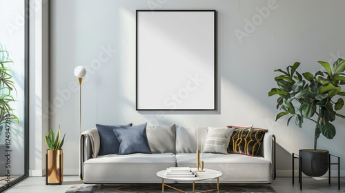Frame mockup the size of paper. Mockup of wall poster in living room. mockup of an interior with a background of a house. contemporary home decor. 3D render.